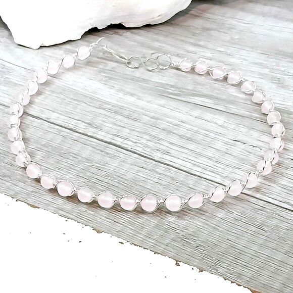 Rose Quartz Gemstone Beaded Choker Necklace, Crystal Choker - Picture 1 of 5